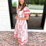 Red Paisley Midi Dress-500 Midi-ENTRO-July & June Women's Fashion Boutique Located in San Antonio, Texas