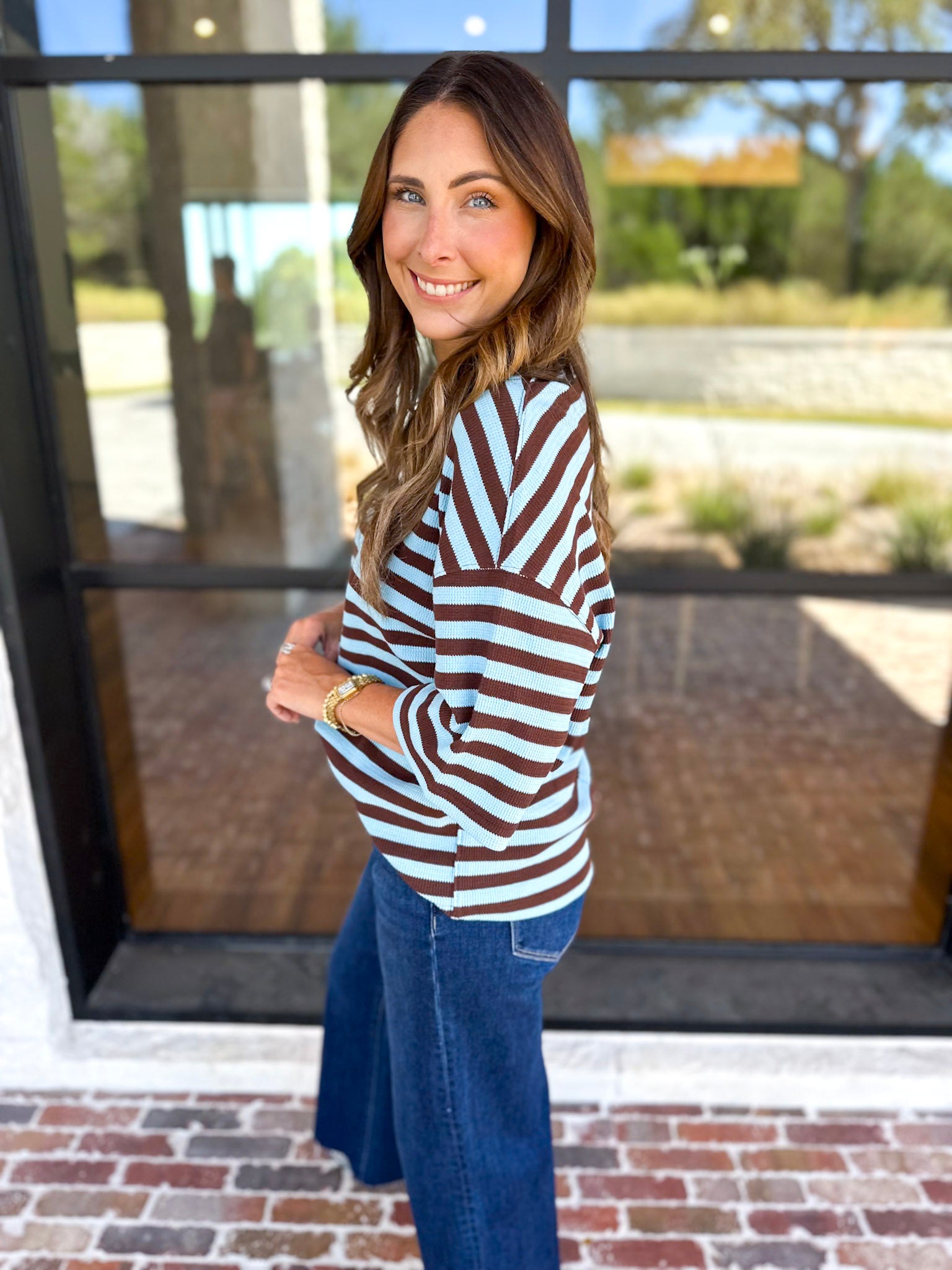 The Coffee Run Tee - Blue Mocha-210 Casual Blouses-ENTRO-July & June Women's Fashion Boutique Located in San Antonio, Texas