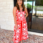 Red Sunburst Midi Dress-500 Midi-FATE-July & June Women's Fashion Boutique Located in San Antonio, Texas