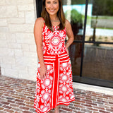 Red Sunburst Midi Dress-500 Midi-FATE-July & June Women's Fashion Boutique Located in San Antonio, Texas