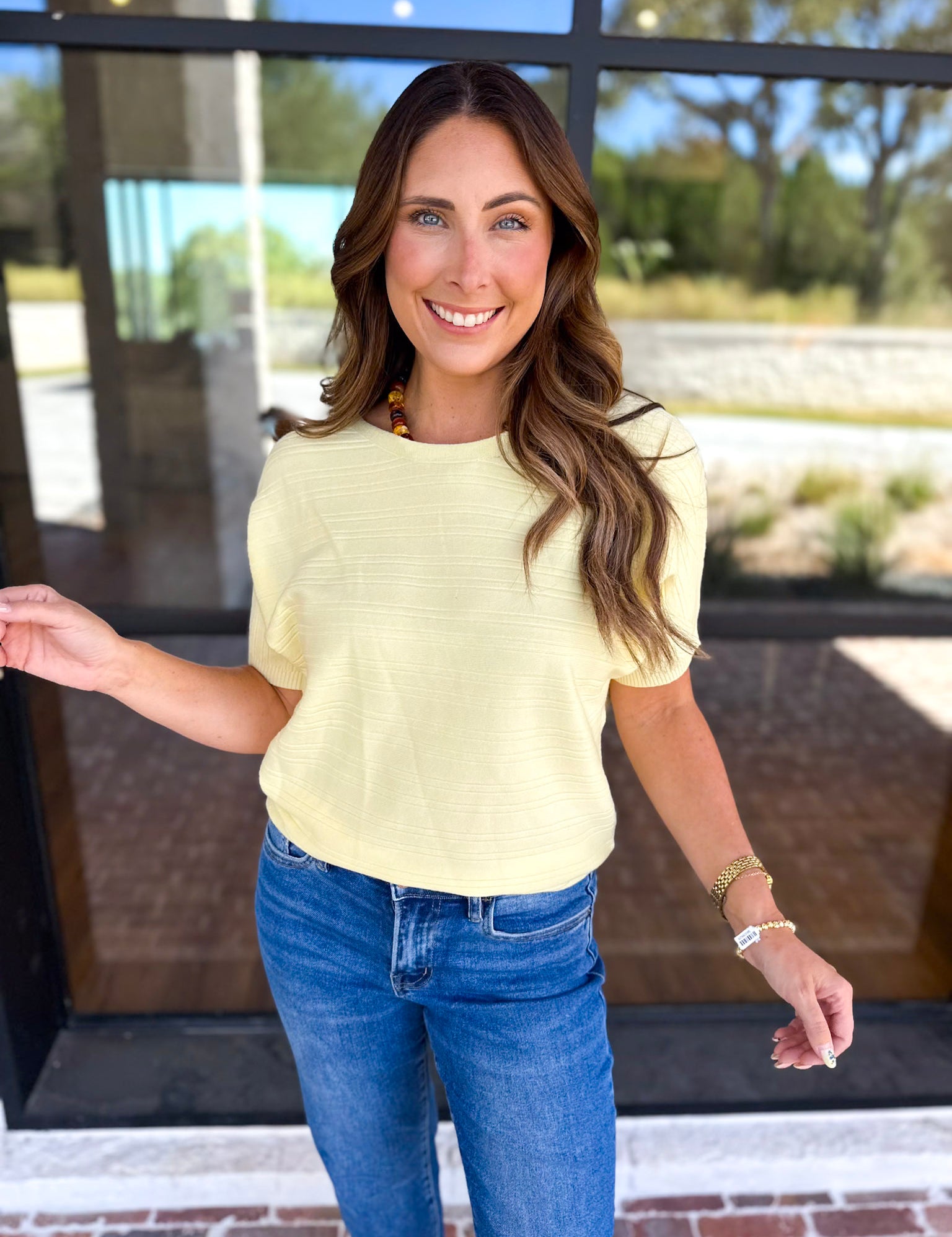 Textured Everyday Knit Top - Lemon-230 Sweaters/Cardis-ALLIE ROSE-July & June Women's Fashion Boutique Located in San Antonio, Texas