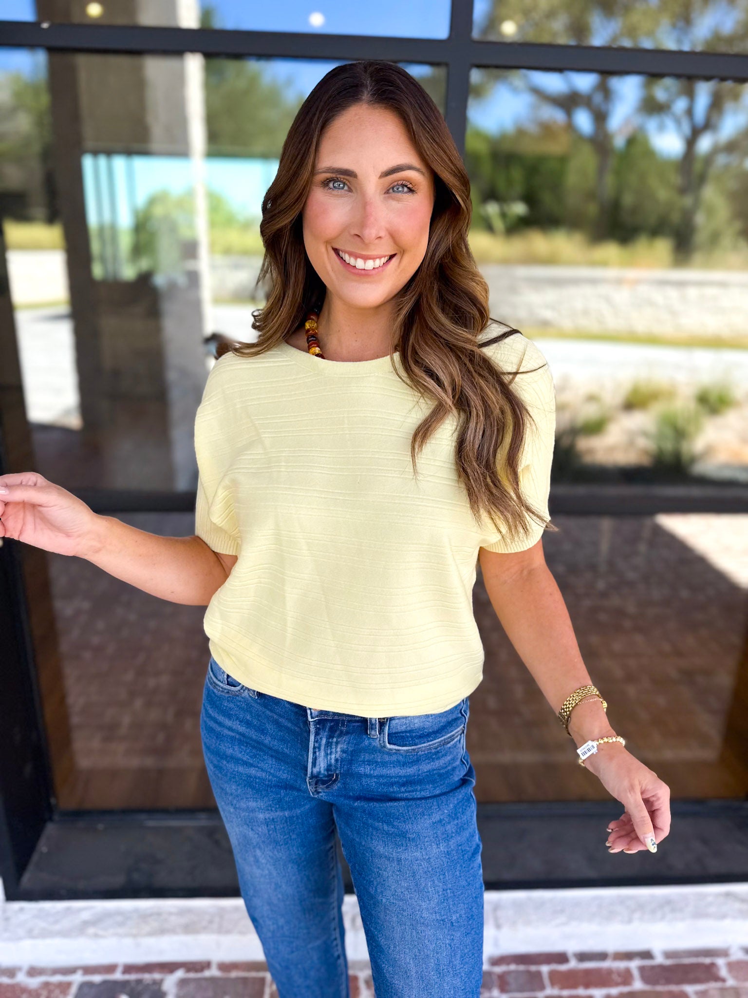 Textured Everyday Knit Top - Lemon-230 Sweaters/Cardis-ALLIE ROSE-July & June Women's Fashion Boutique Located in San Antonio, Texas