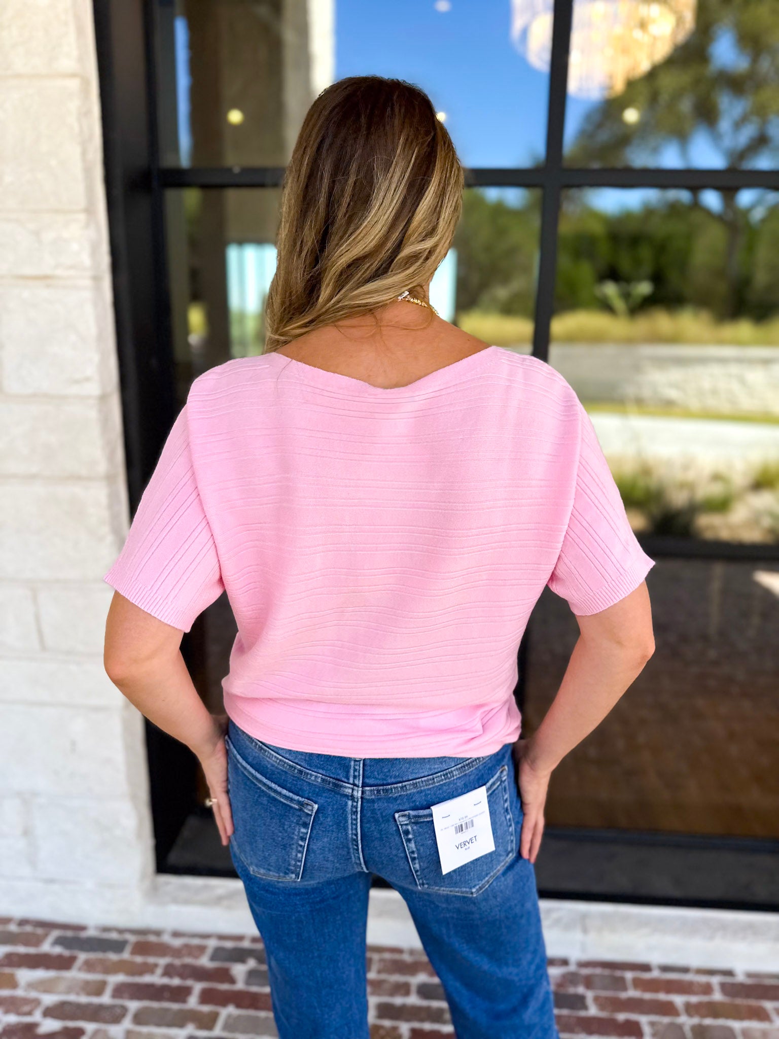 Textured Everyday Knit Top - Ballet Pink-230 Sweaters/Cardis-ALLIE ROSE-July & June Women's Fashion Boutique Located in San Antonio, Texas