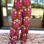 Pink & Chocolate Floral Drawstring Pants-400 Pants-TCEC-July & June Women's Fashion Boutique Located in San Antonio, Texas