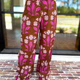 Pink & Chocolate Floral Drawstring Pants-400 Pants-TCEC-July & June Women's Fashion Boutique Located in San Antonio, Texas