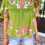 THML - Scalloped Sweetheart Blouse - Chartreuse-200 Fashion Blouses-THML-July & June Women's Fashion Boutique Located in San Antonio, Texas