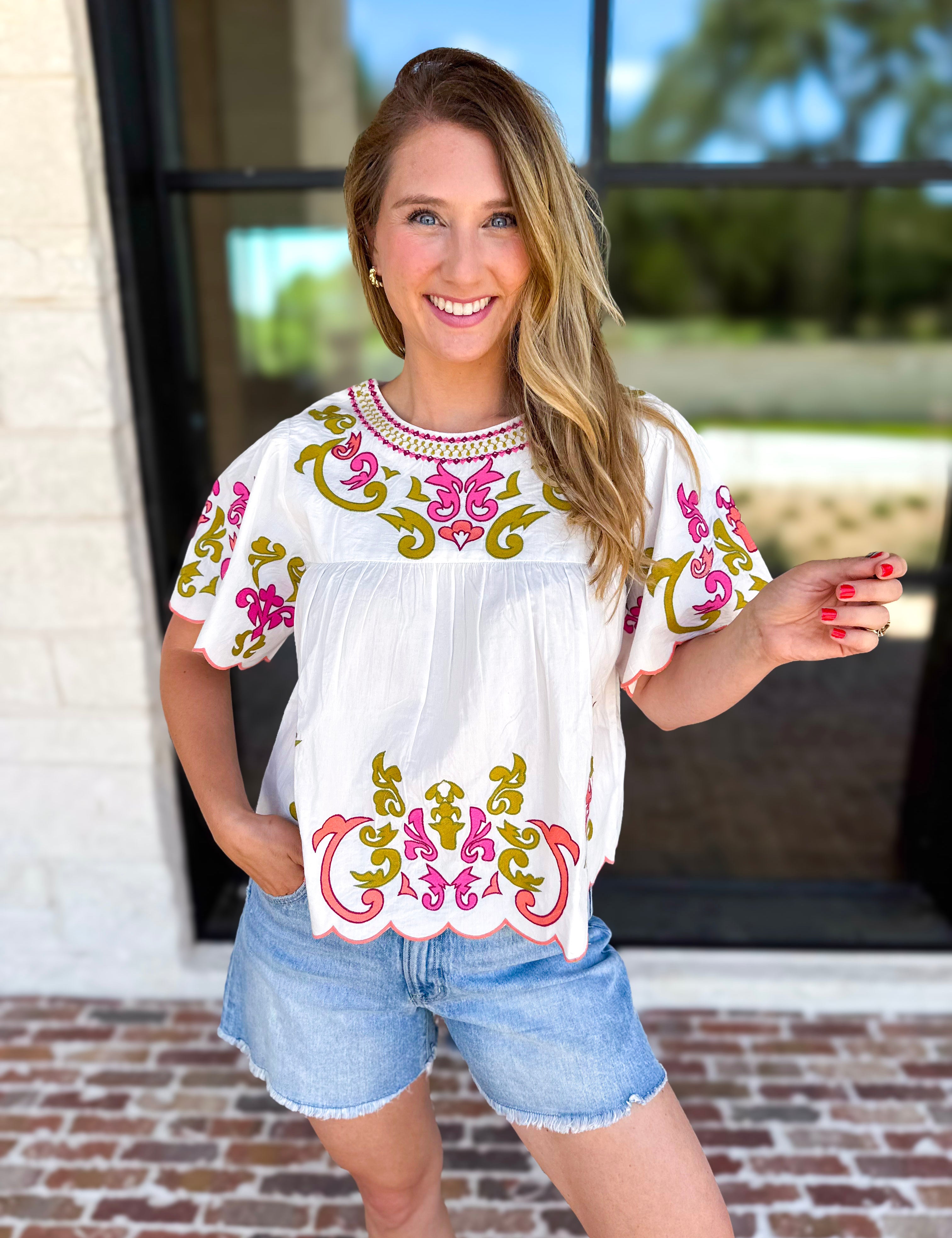 THML - Scalloped Sweetheart Blouse - Ivory-200 Fashion Blouses-THML-July & June Women's Fashion Boutique Located in San Antonio, Texas