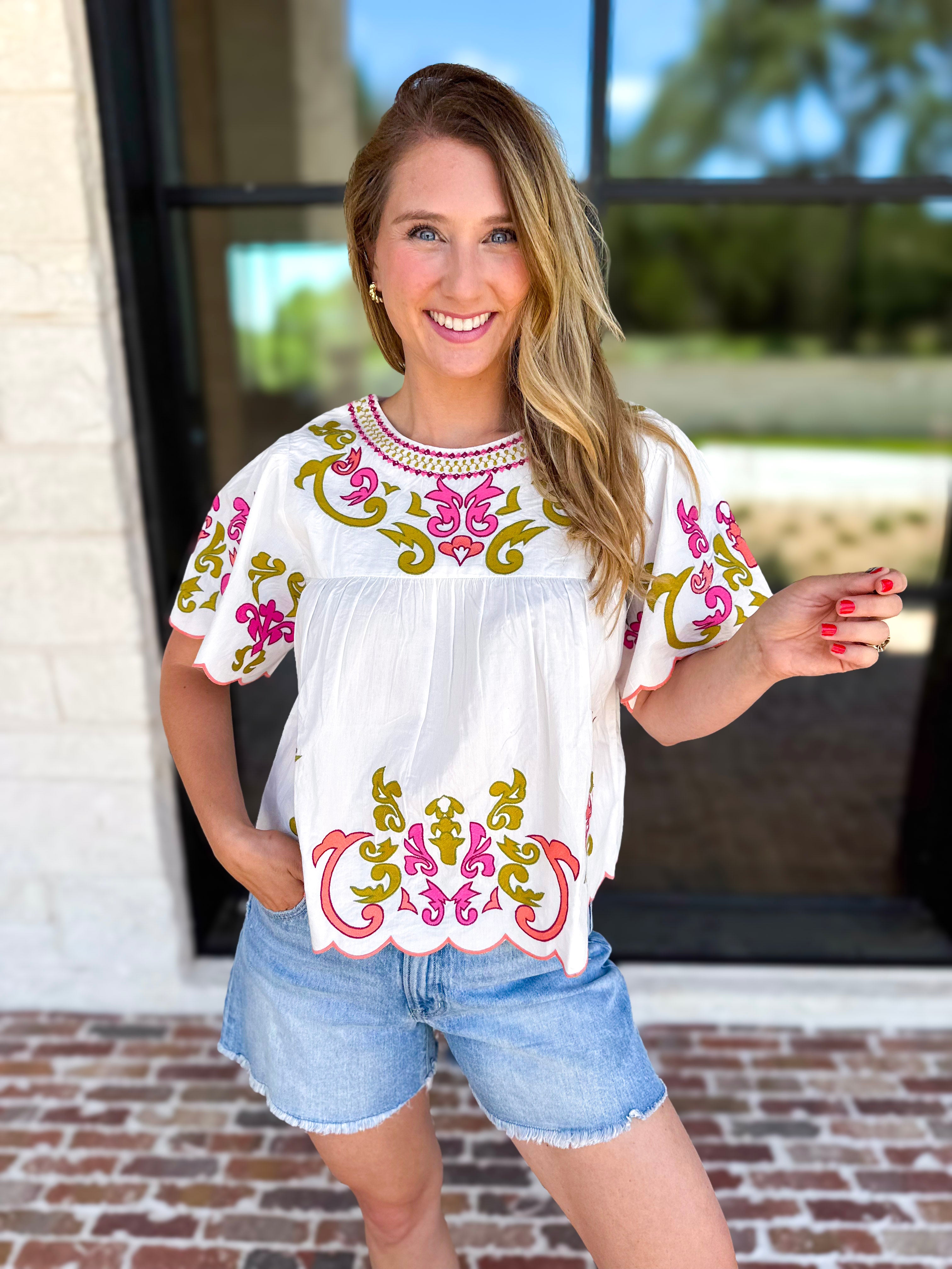 THML - Scalloped Sweetheart Blouse - Ivory-200 Fashion Blouses-THML-July & June Women's Fashion Boutique Located in San Antonio, Texas