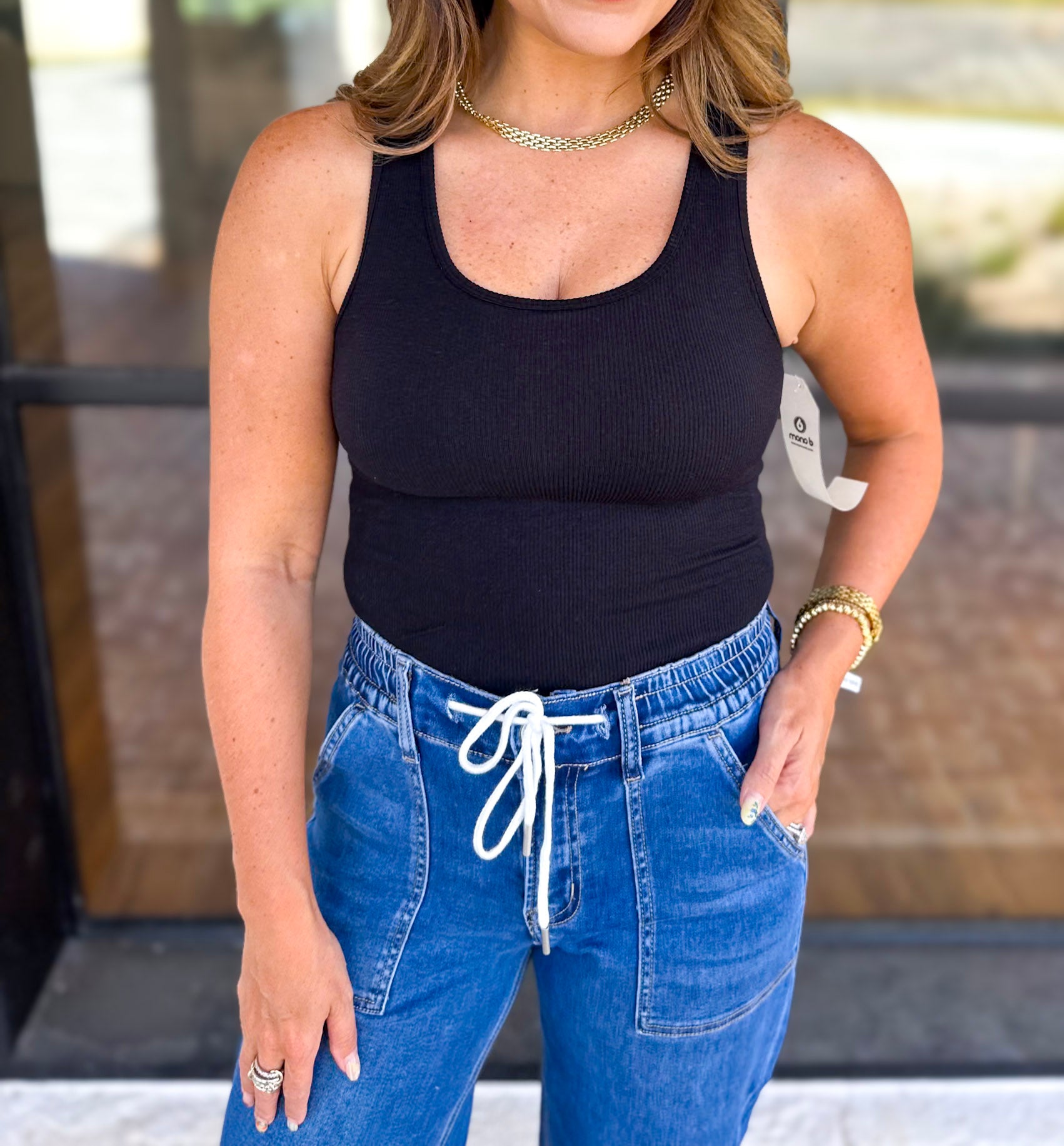 Everyday Built-in-Bra Tank - Black-220 Basic Tops-MONO B-July & June Women's Fashion Boutique Located in San Antonio, Texas