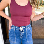 Everyday Built-in-Bra Tank - Rosewood-220 Basic Tops-MONO B-July & June Women's Fashion Boutique Located in San Antonio, Texas
