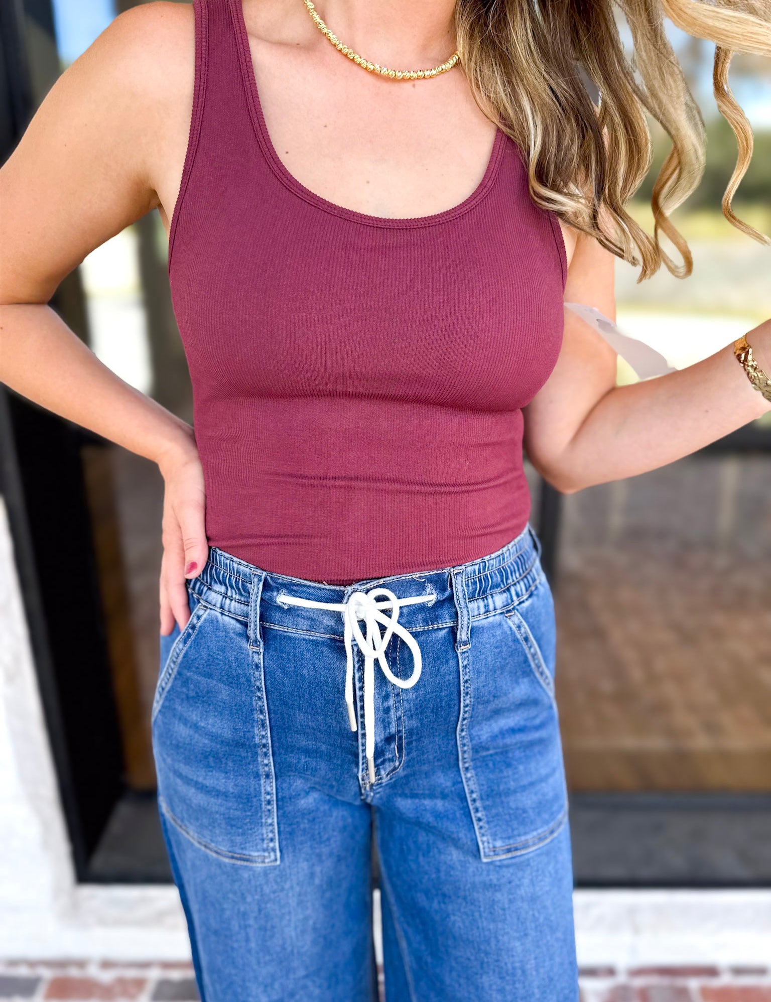 Everyday Built-in-Bra Tank - Rosewood-220 Basic Tops-MONO B-July & June Women's Fashion Boutique Located in San Antonio, Texas