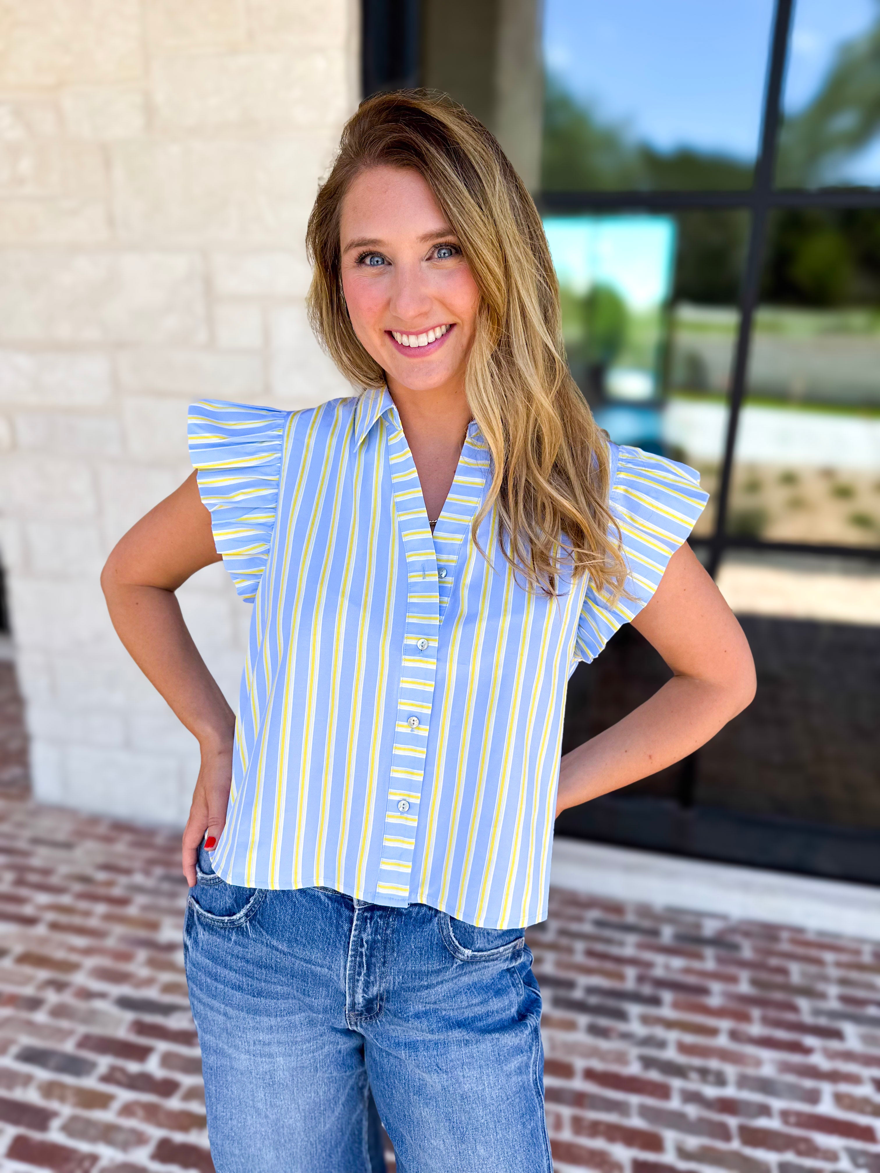 THML - Boardwalk Stripe Blouse-200 Fashion Blouses-THML-July & June Women's Fashion Boutique Located in San Antonio, Texas