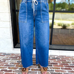 Vervet - High Rise Drawstring Wide Leg Comfy jeans-420 Denim-VEVERT BY FLYING MONKEY-July & June Women's Fashion Boutique Located in San Antonio, Texas
