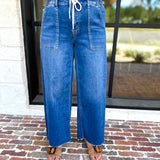 Vervet - High Rise Drawstring Wide Leg Comfy jeans-420 Denim-VEVERT BY FLYING MONKEY-July & June Women's Fashion Boutique Located in San Antonio, Texas