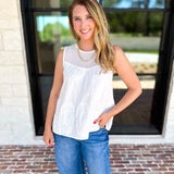 Sheer Details Tank - White-200 Fashion Blouses-FATE-July & June Women's Fashion Boutique Located in San Antonio, Texas