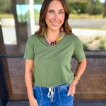 Everyday Essential V-Neck Tee - Sage-210 Casual Blouses-MONO B-July & June Women's Fashion Boutique Located in San Antonio, Texas
