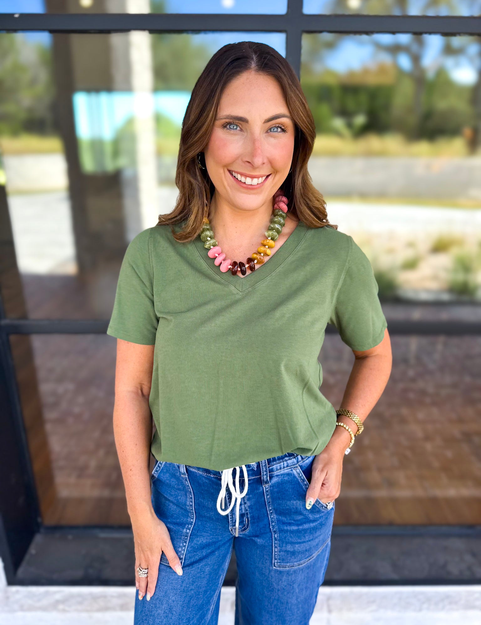 Everyday Essential V-Neck Tee - Sage-210 Casual Blouses-MONO B-July & June Women's Fashion Boutique Located in San Antonio, Texas