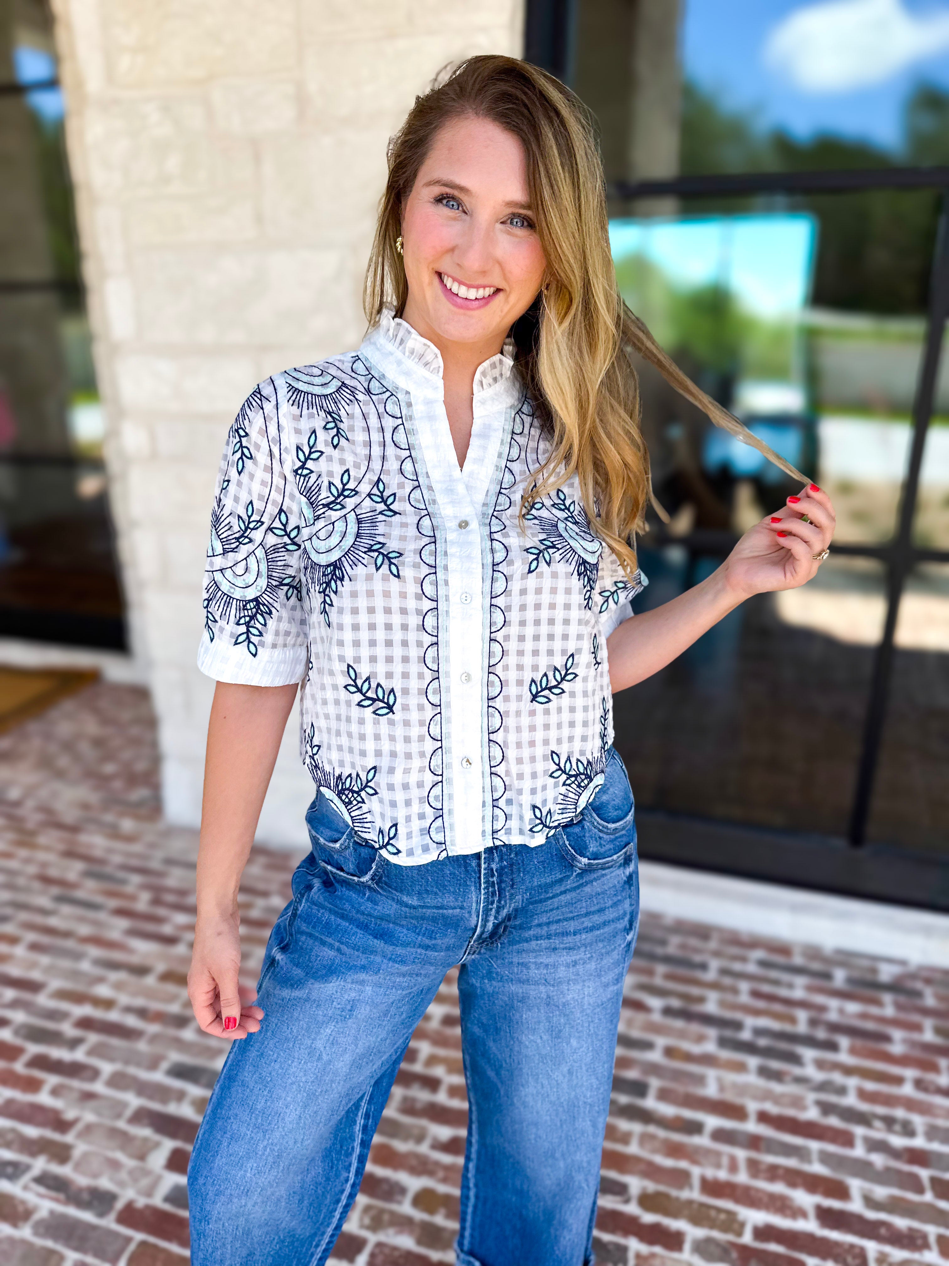 THML - Geometric Floral Blouse-200 Fashion Blouses-THML-July & June Women's Fashion Boutique Located in San Antonio, Texas