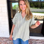 Sage Picnic Blouse-200 Fashion Blouses-JODIFL-July & June Women's Fashion Boutique Located in San Antonio, Texas