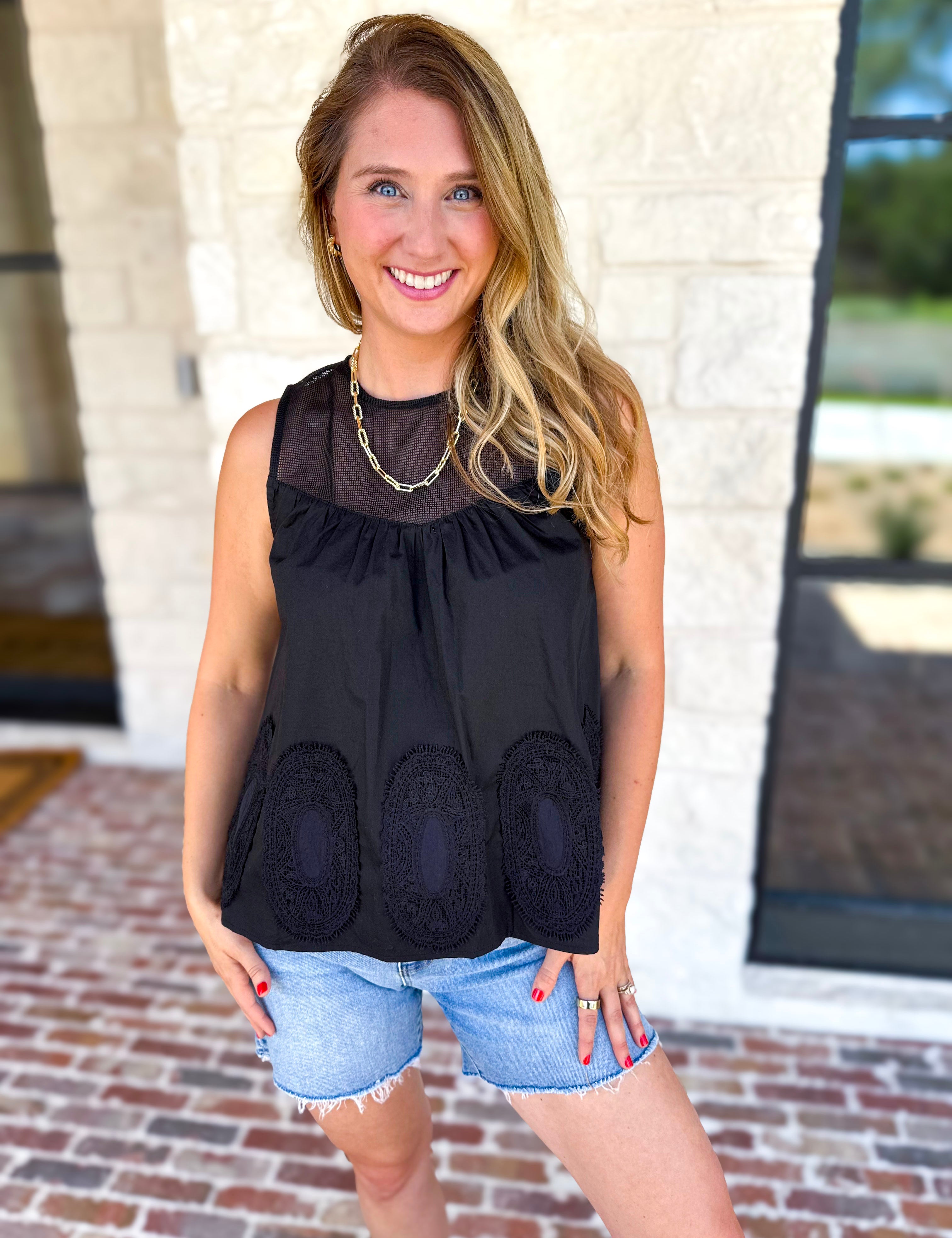 Sheer Details Tank - Black-200 Fashion Blouses-FATE-July & June Women's Fashion Boutique Located in San Antonio, Texas