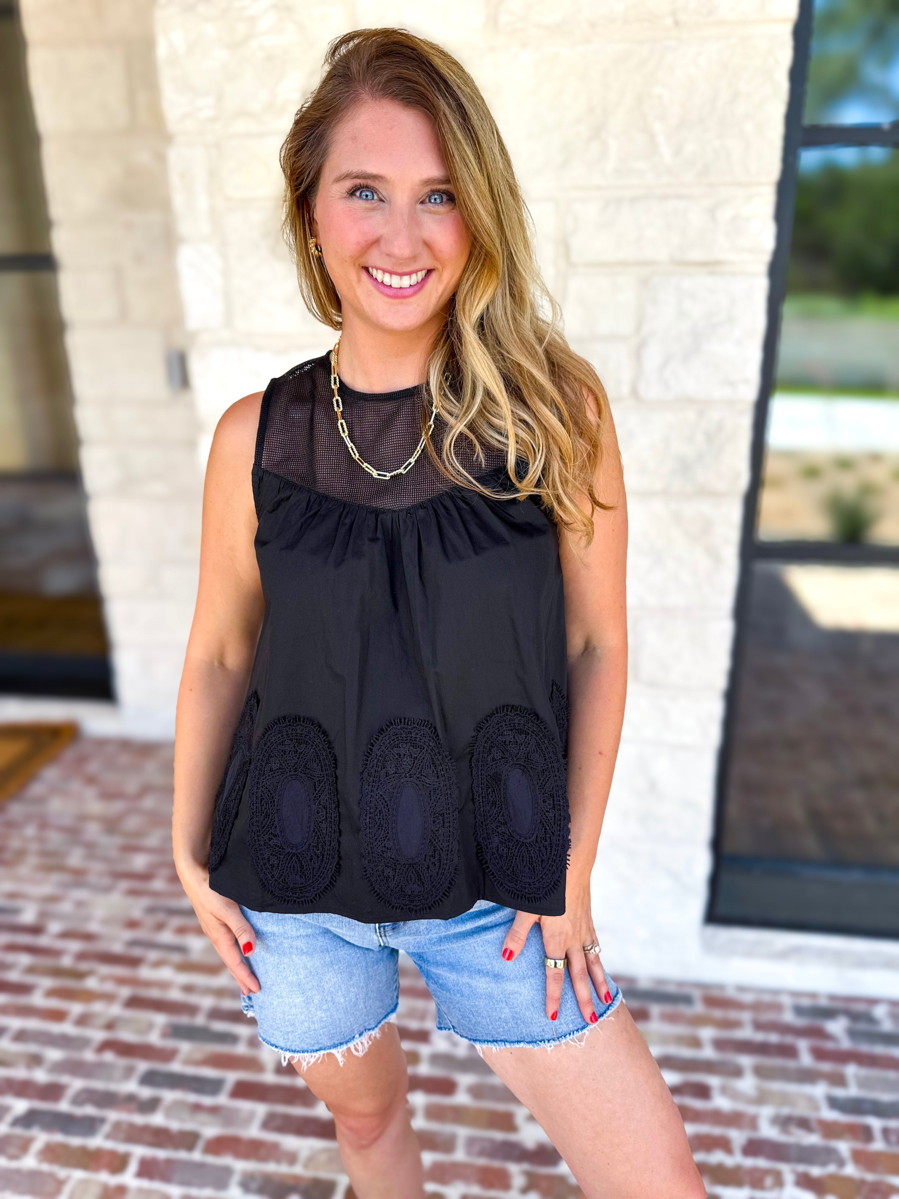 Sheer Details Tank - Black-200 Fashion Blouses-FATE-July & June Women's Fashion Boutique Located in San Antonio, Texas