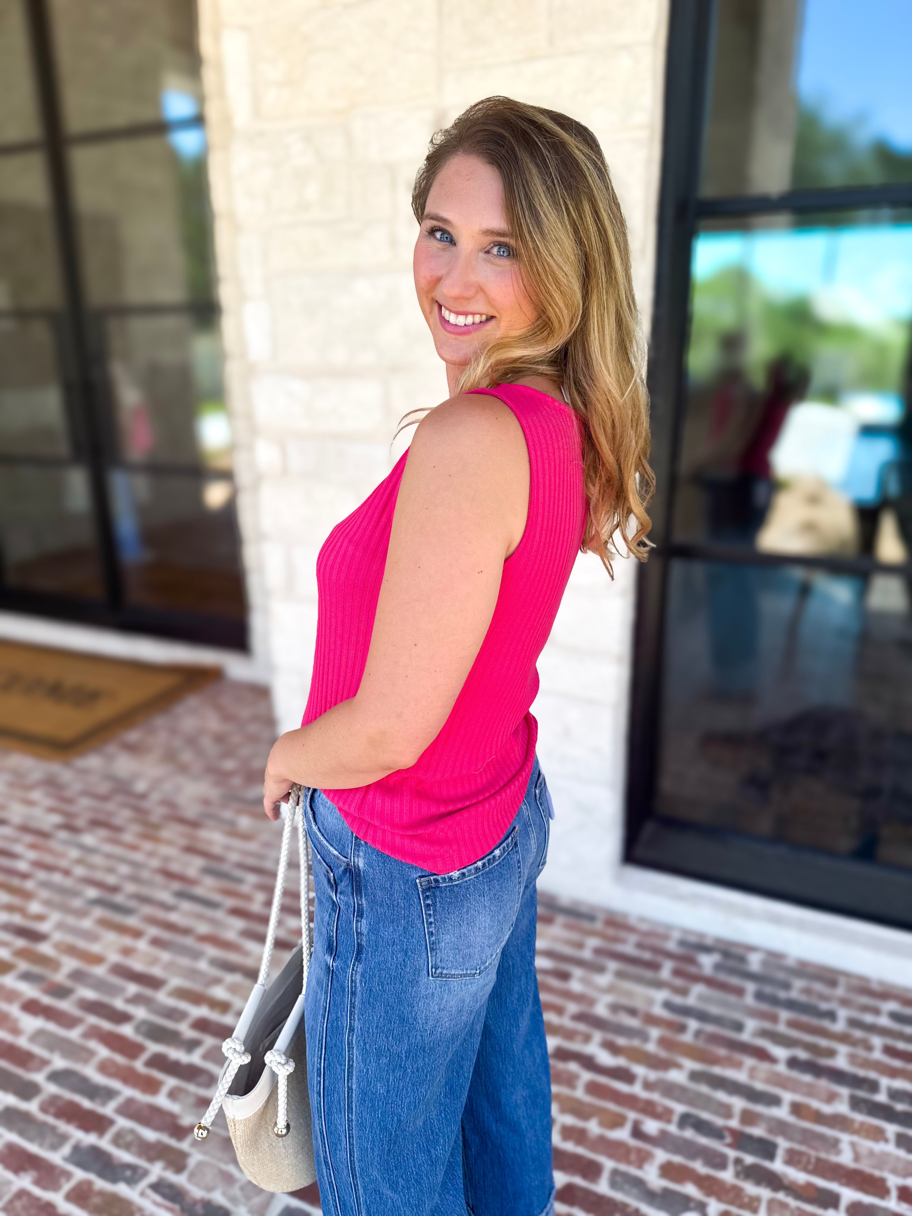 Liverpool - Hot Pink Boatneck Knit Top-200 Fashion Blouses-LIVERPOOL JEANS COMPANY-July & June Women's Fashion Boutique Located in San Antonio, Texas