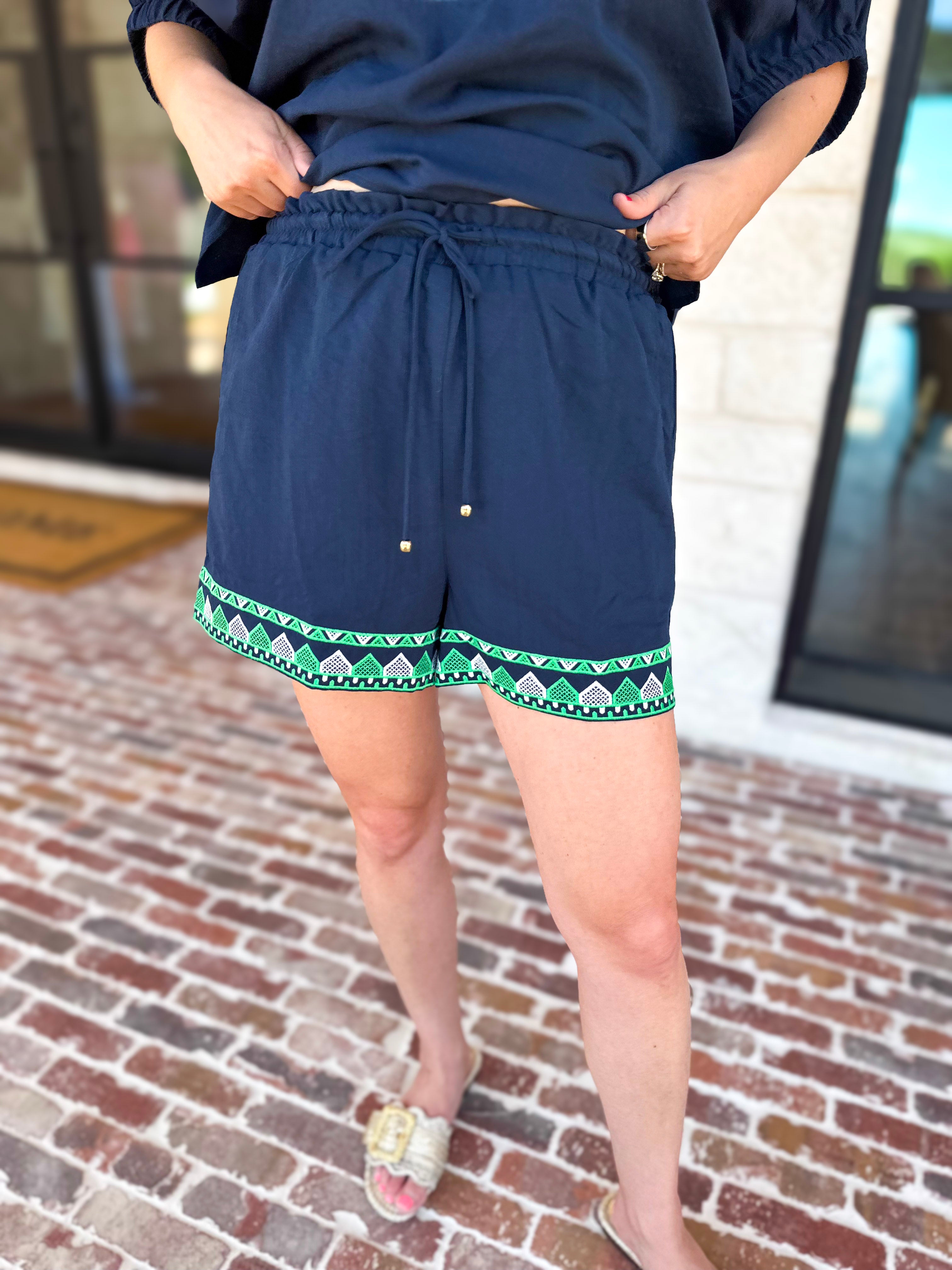 The Cabo Shorts Set - Navy/Green-510 Mini-ENTRO-July & June Women's Fashion Boutique Located in San Antonio, Texas