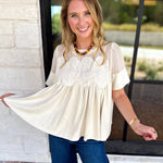 Lace Details Suede Blouse-200 Fashion Blouses-FATE-July & June Women's Fashion Boutique Located in San Antonio, Texas