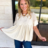 Lace Details Suede Blouse-200 Fashion Blouses-FATE-July & June Women's Fashion Boutique Located in San Antonio, Texas