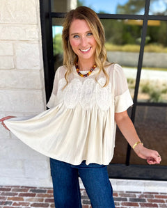 Lace Details Suede Blouse-200 Fashion Blouses-FATE-July & June Women's Fashion Boutique Located in San Antonio, Texas