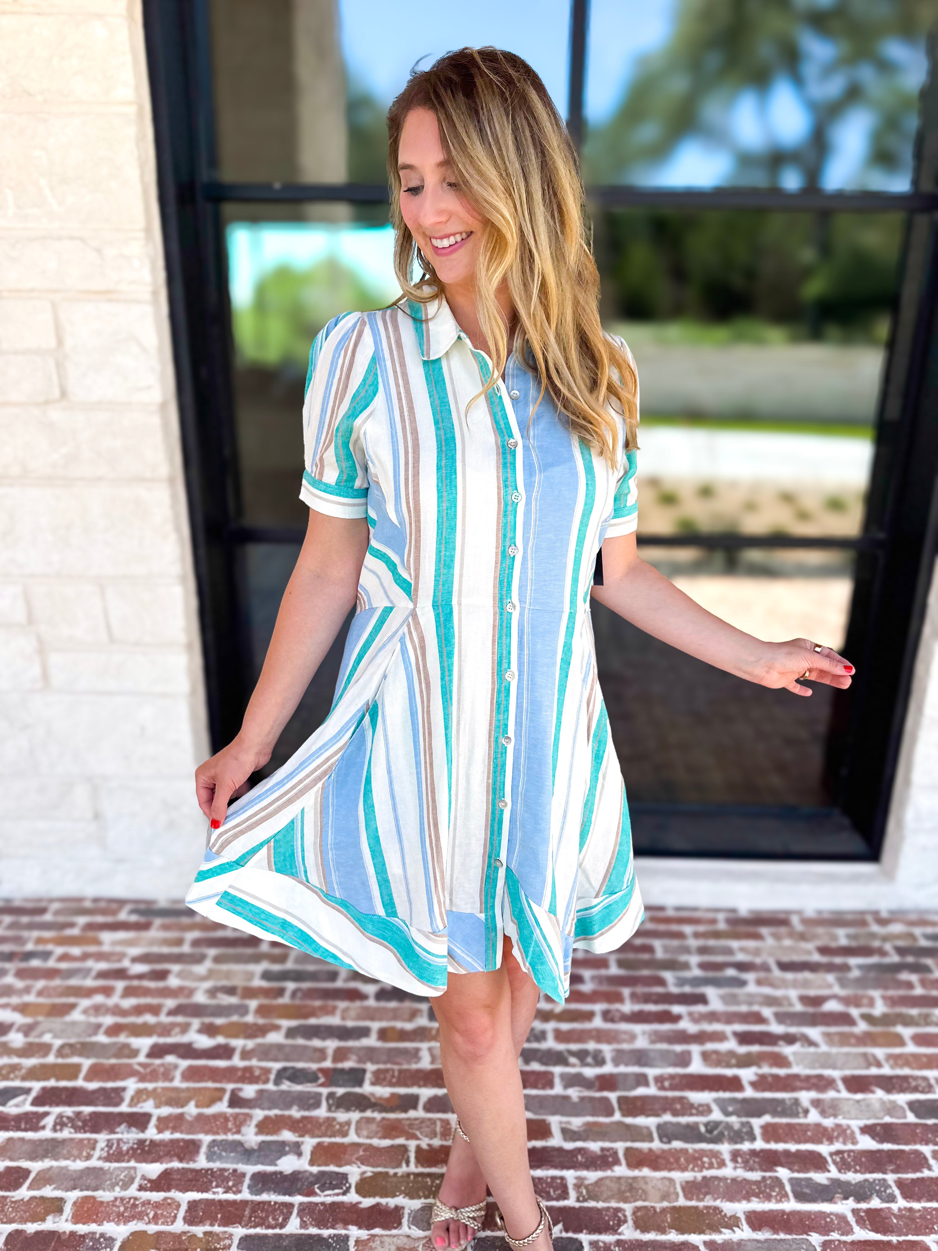 Liverpool - Seaside Stripe Mini Dress-510 Mini-LIVERPOOL JEANS COMPANY-July & June Women's Fashion Boutique Located in San Antonio, Texas