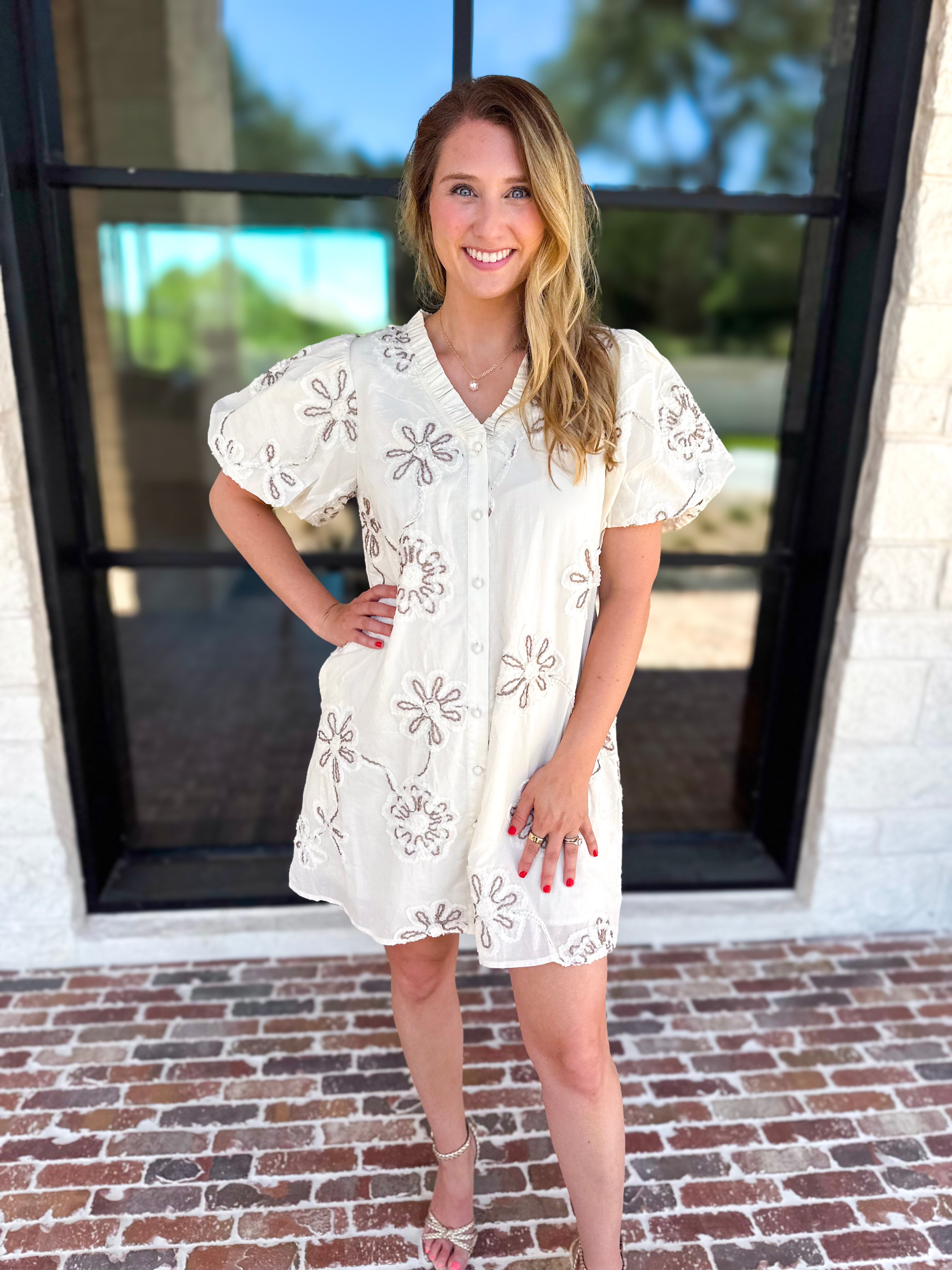 Ivory Sands Floral Mini Dress-510 Mini-JODIFL-July & June Women's Fashion Boutique Located in San Antonio, Texas
