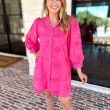 Hot Pink Floral Details Mini Dress-510 Mini-JODIFL-July & June Women's Fashion Boutique Located in San Antonio, Texas