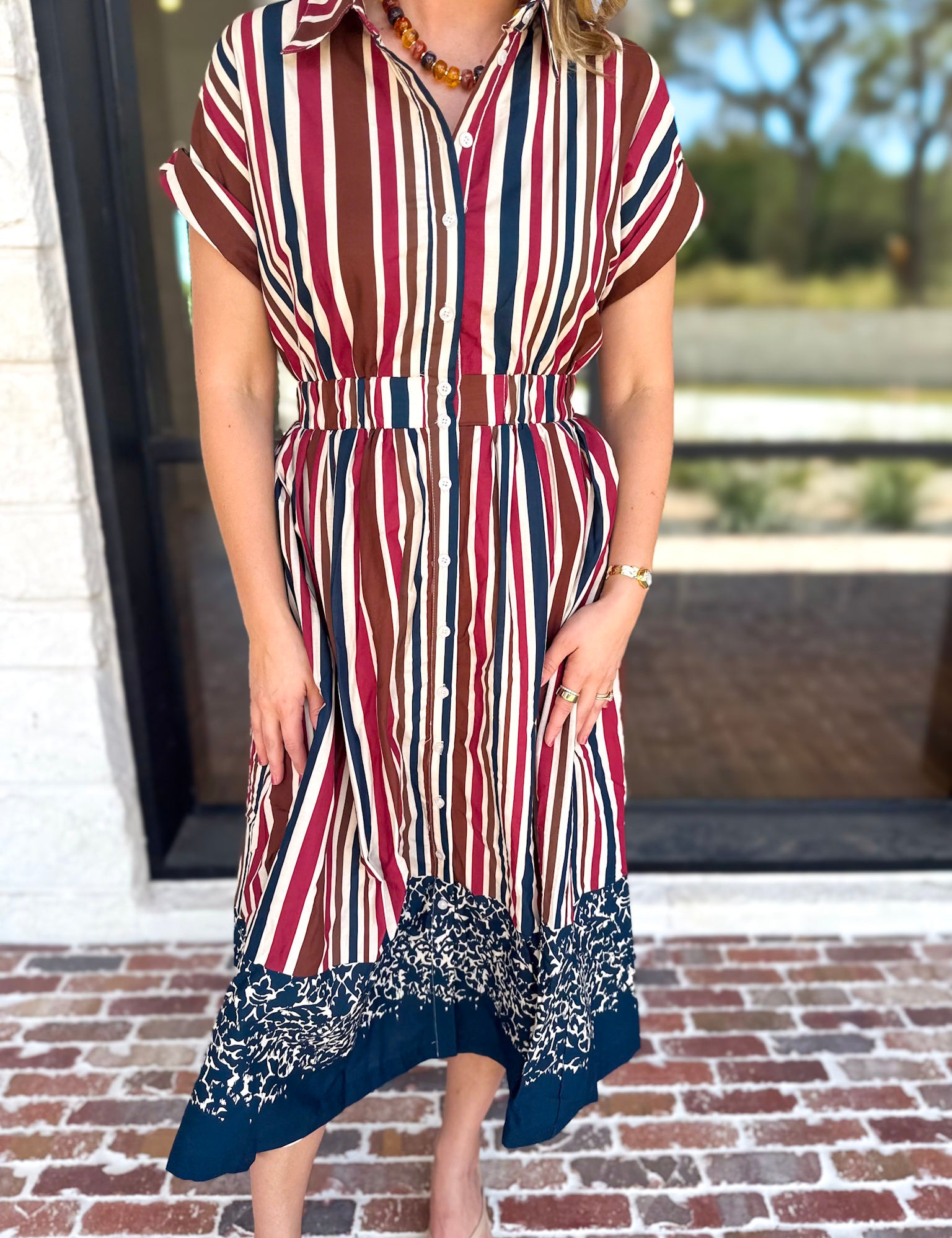 Simply Classic Stripe & Floral Midi Dress-500 Midi-TCEC-July & June Women's Fashion Boutique Located in San Antonio, Texas