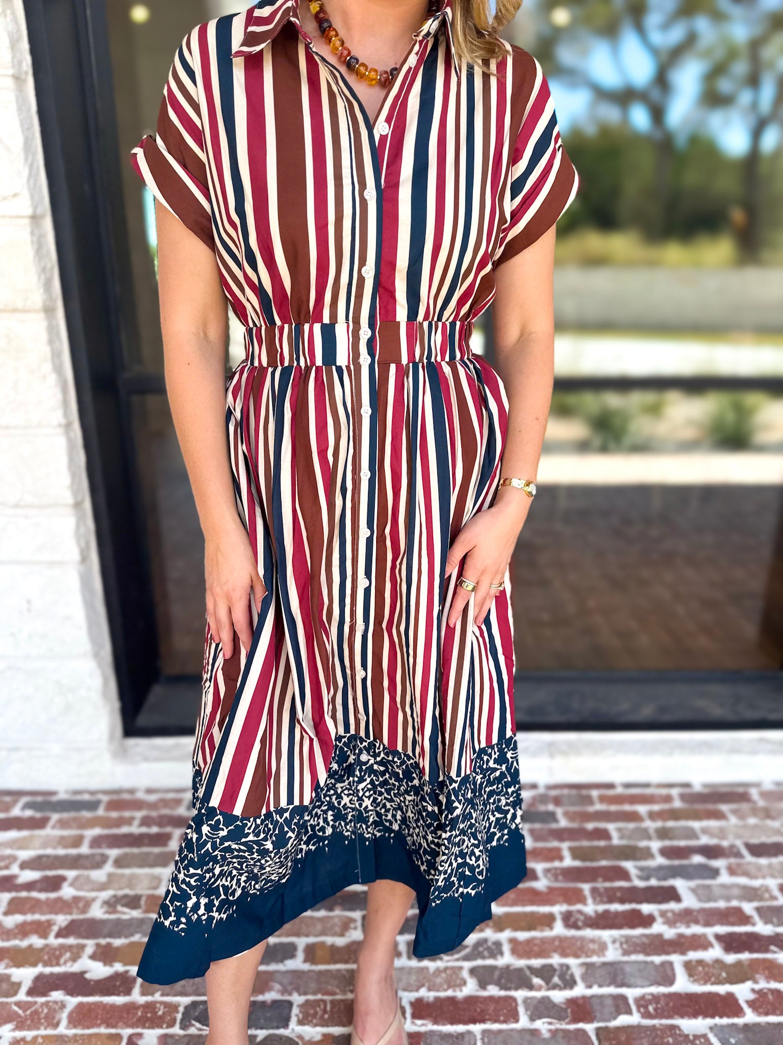 Simply Classic Stripe & Floral Midi Dress-500 Midi-TCEC-July & June Women's Fashion Boutique Located in San Antonio, Texas
