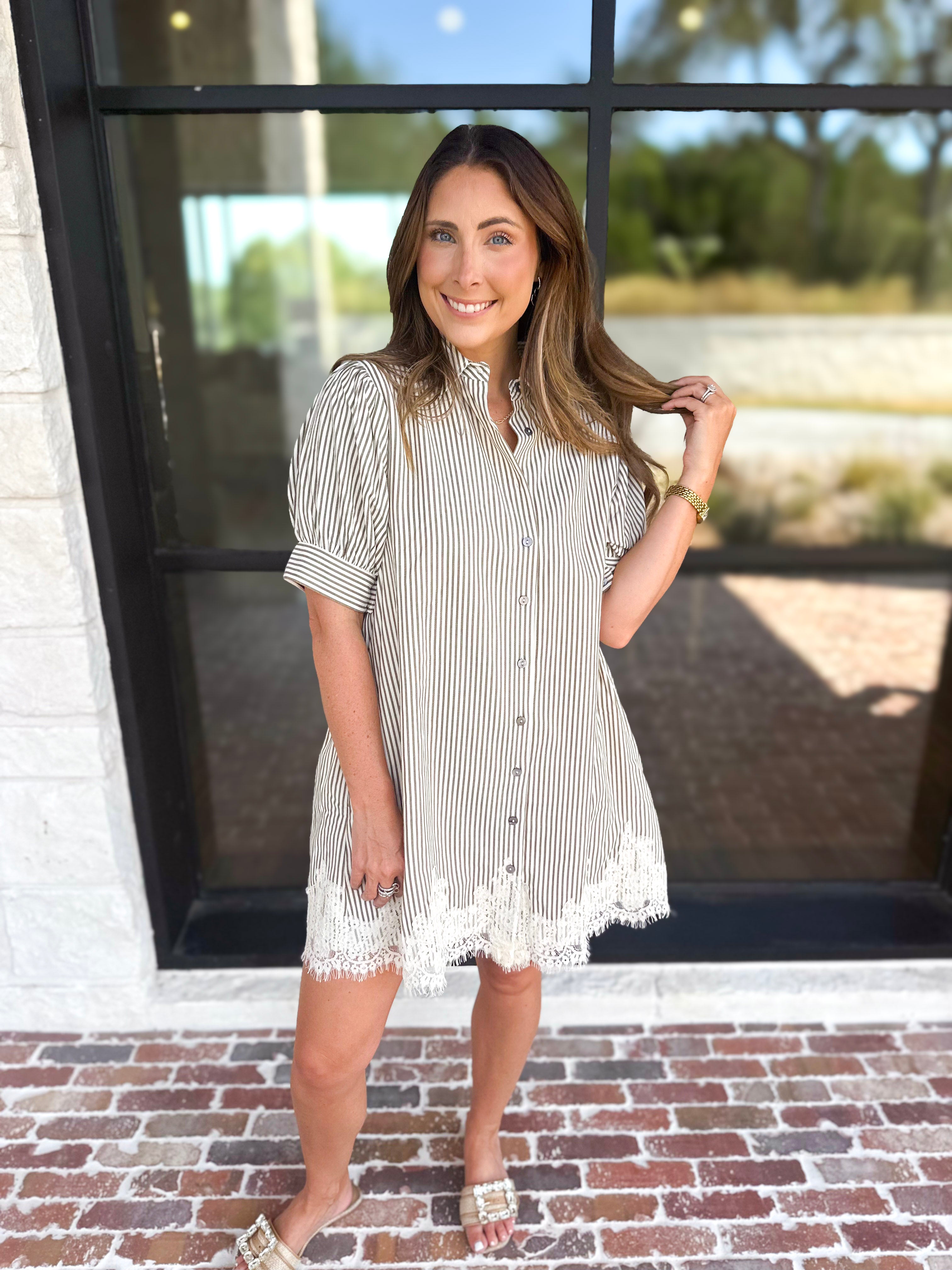 Olive & Ivory Striped Lace Mini Dress-510 Mini-ENTRO-July & June Women's Fashion Boutique Located in San Antonio, Texas