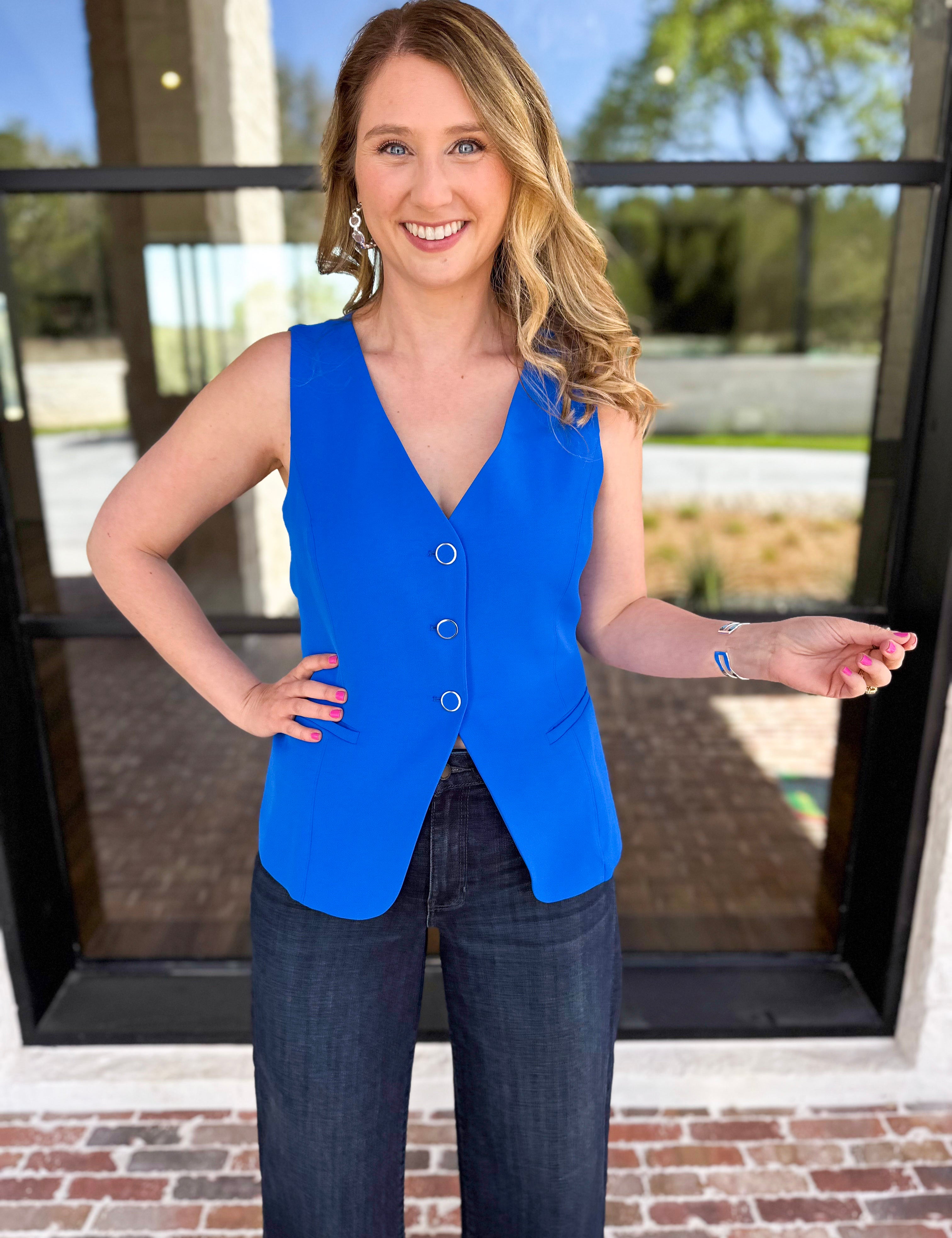 The It Girl Vest - Electric Blue-600 Outerwear-SKIES ARE BLUE-July & June Women's Fashion Boutique Located in San Antonio, Texas