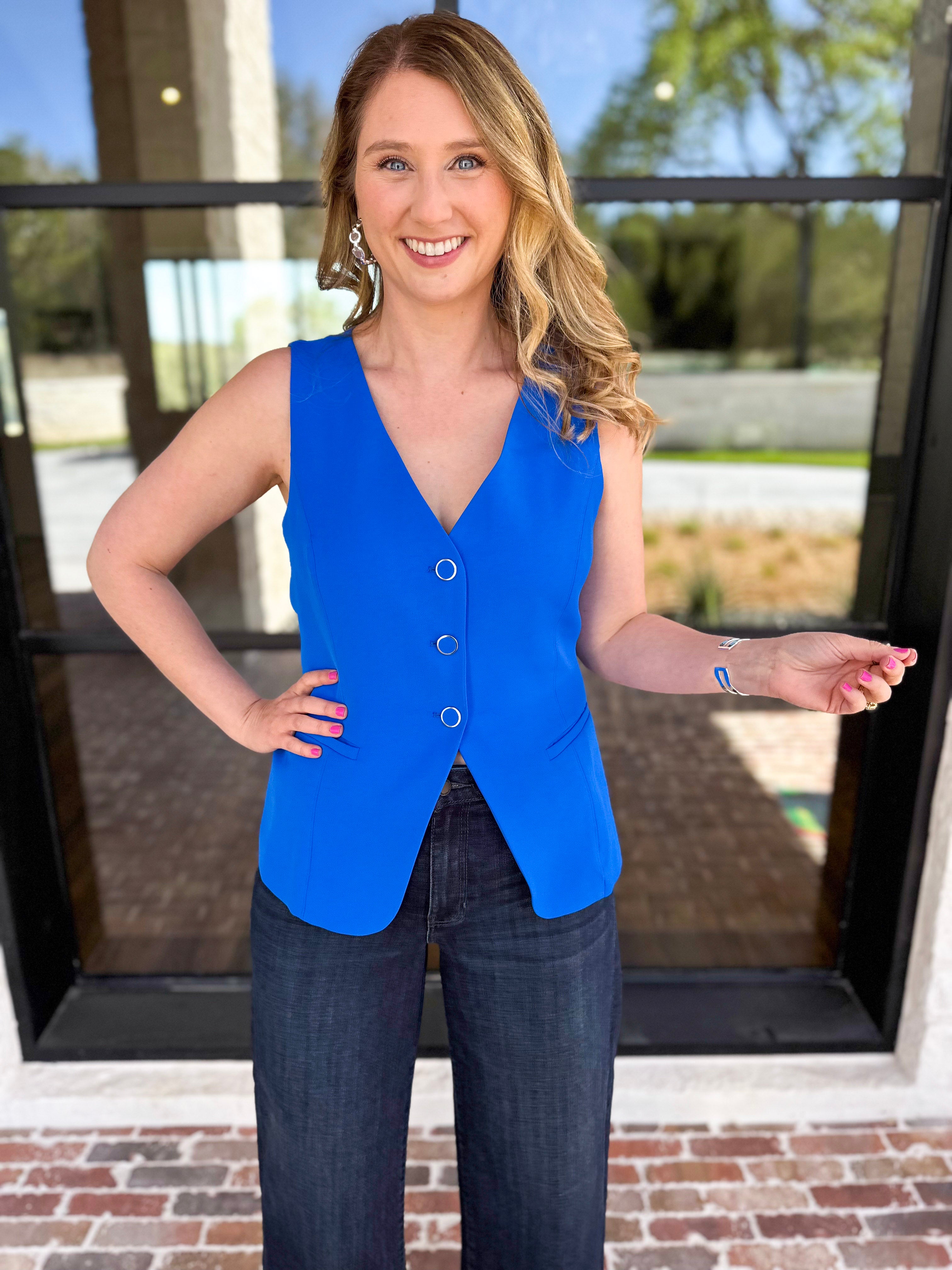 The It Girl Vest - Electric Blue-600 Outerwear-SKIES ARE BLUE-July & June Women's Fashion Boutique Located in San Antonio, Texas