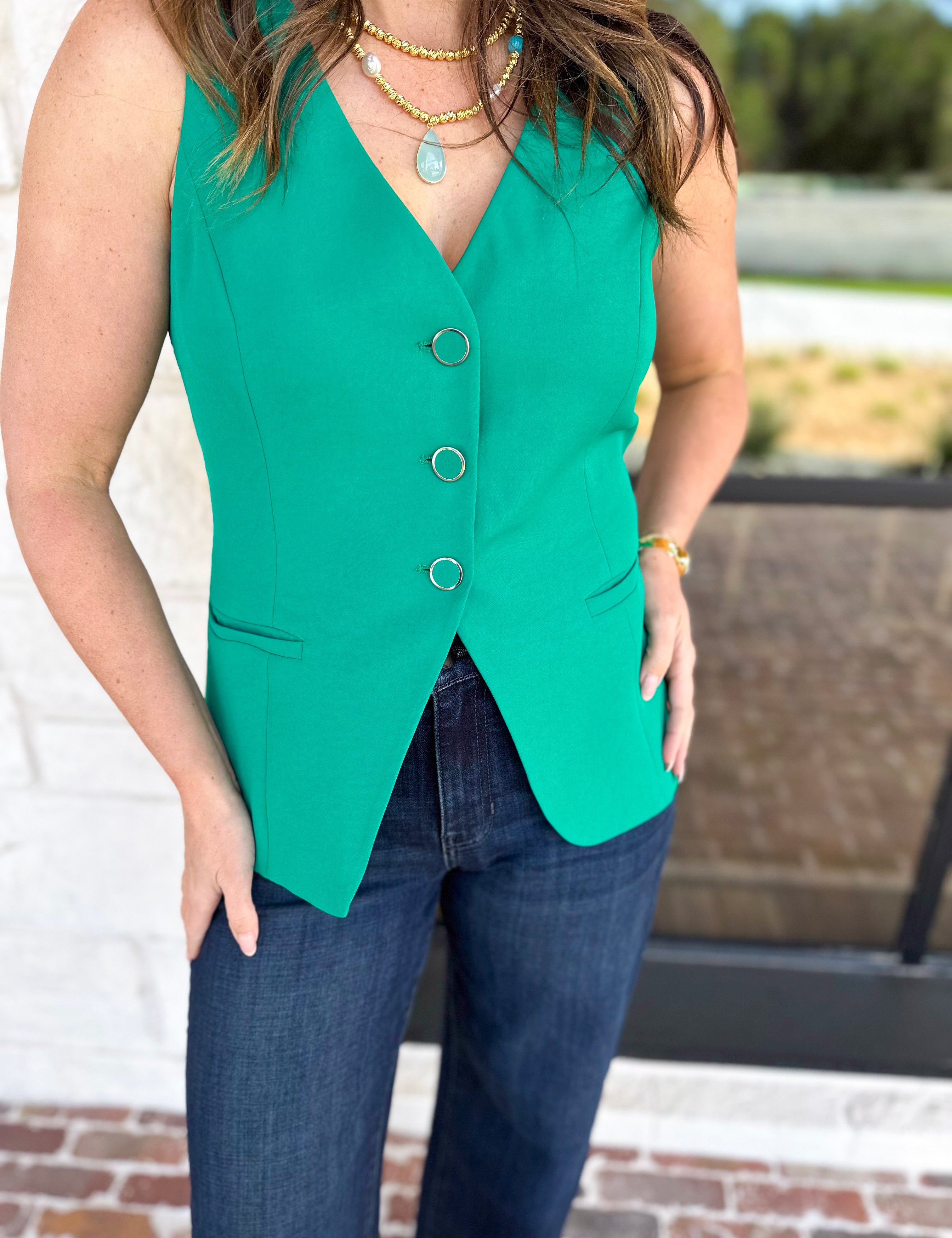The It Girl Vest - Kelly Green-600 Outerwear-SKIES ARE BLUE-July & June Women's Fashion Boutique Located in San Antonio, Texas