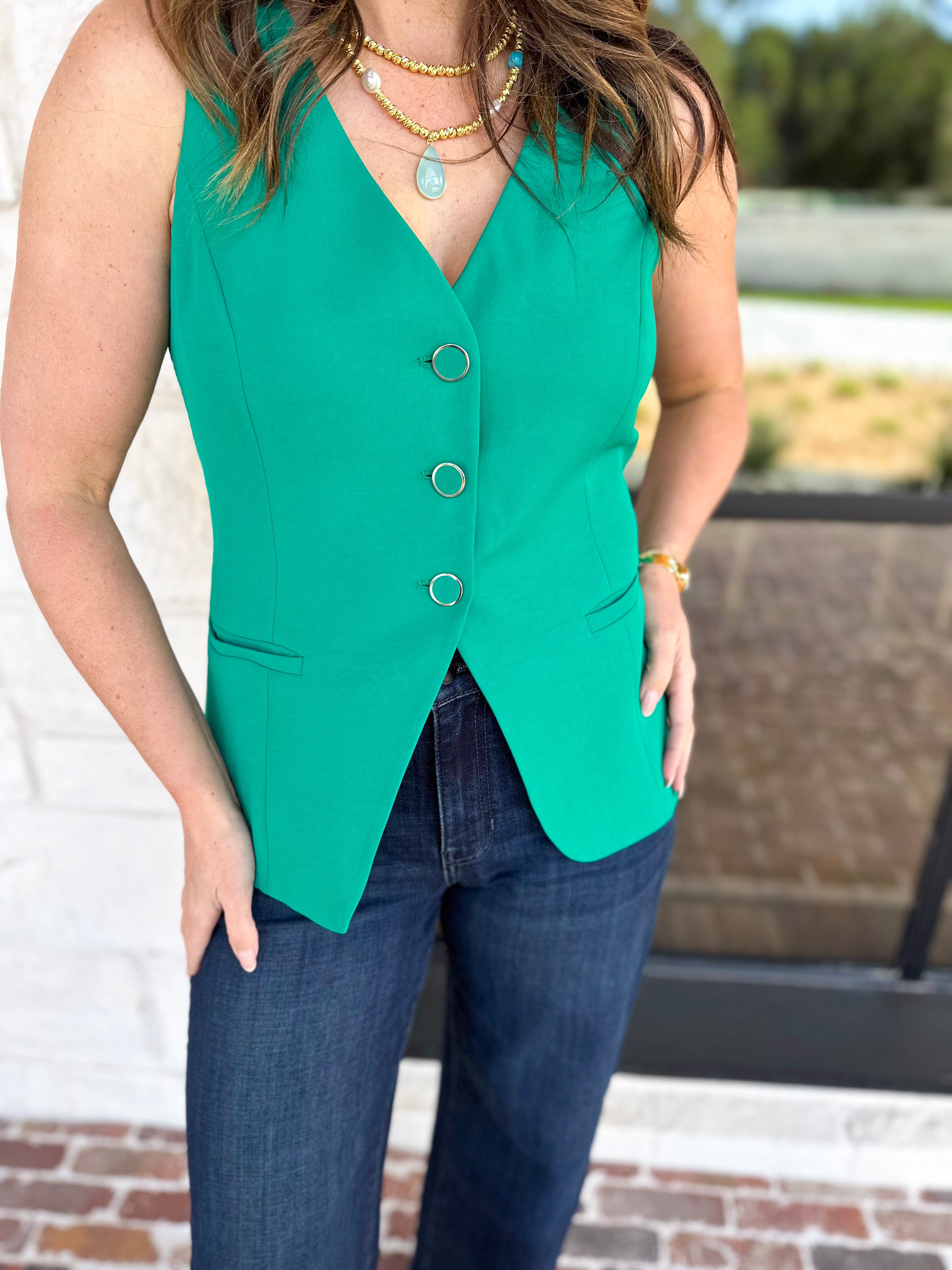 The It Girl Vest - Kelly Green-600 Outerwear-SKIES ARE BLUE-July & June Women's Fashion Boutique Located in San Antonio, Texas