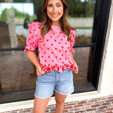 Polka Dot Chic Blouse - Red & Pink-200 Fashion Blouses-ENTRO-July & June Women's Fashion Boutique Located in San Antonio, Texas