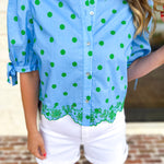 Polka Dot Chic Blouse - Green & Blue-200 Fashion Blouses-ENTRO-July & June Women's Fashion Boutique Located in San Antonio, Texas