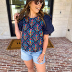 Spring Celebration Blouse - Navy-200 Fashion Blouses-JODIFL-July & June Women's Fashion Boutique Located in San Antonio, Texas