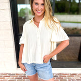 Current Air - Pleated Button Down Blouse - Cream-200 Fashion Blouses-CURRENT AIR CLOTHING-July & June Women's Fashion Boutique Located in San Antonio, Texas