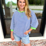 Royal Stripe Tee-210 Casual Blouses-JODIFL-July & June Women's Fashion Boutique Located in San Antonio, Texas