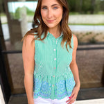 Warm Breeze Stripe & Embroidered Tank - Green-200 Fashion Blouses-ENTRO-July & June Women's Fashion Boutique Located in San Antonio, Texas