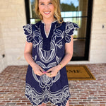 Bloom Embroidered Mini Dress - Navy-510 Mini-ENTRO-July & June Women's Fashion Boutique Located in San Antonio, Texas