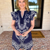 Bloom Embroidered Mini Dress - Navy-510 Mini-ENTRO-July & June Women's Fashion Boutique Located in San Antonio, Texas