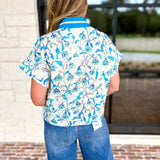 The Maisie Floral Scalloped Blouse - Blue & Ivory-200 Fashion Blouses-ENTRO-July & June Women's Fashion Boutique Located in San Antonio, Texas
