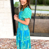 Current Air - Blue Tide Floral Midi Dress-500 Midi-CURRENT AIR CLOTHING-July & June Women's Fashion Boutique Located in San Antonio, Texas